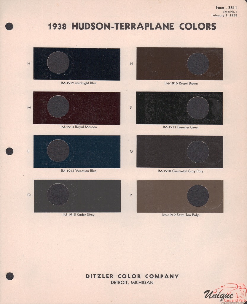 1938 Hudson Paint Charts PPG 1
